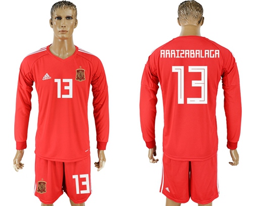 Spain #13 Arrizabalaga Red Long Sleeves Goalkeeper Soccer Country Jersey